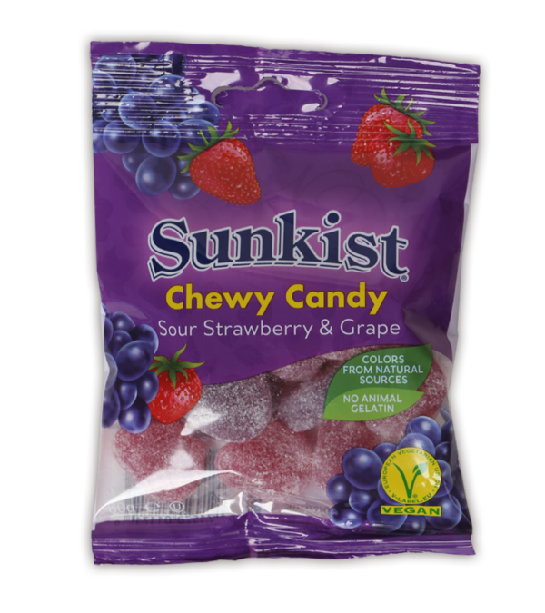 Sunkist Sour Strawberry and Grape Gums.
